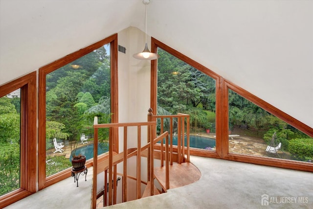 25 Deer Path, Holmdel, NJ 07733 - entryway featuring carpet flooring and lofted ceiling