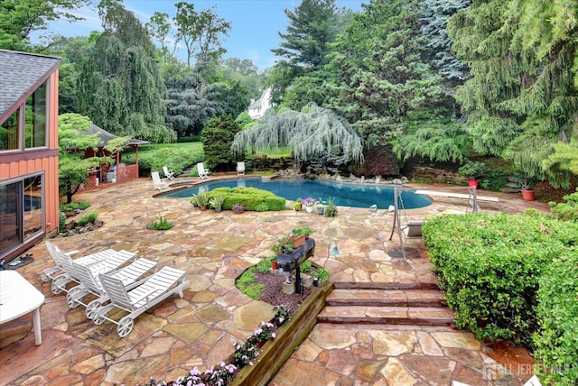 25 Deer Path, Holmdel, NJ 07733 - outdoor pool with a diving board, a patio area, and view of scattered trees