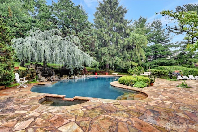 25 Deer Path, Holmdel, NJ 07733 - view of swimming pool with a patio area and a pool with connected hot tub