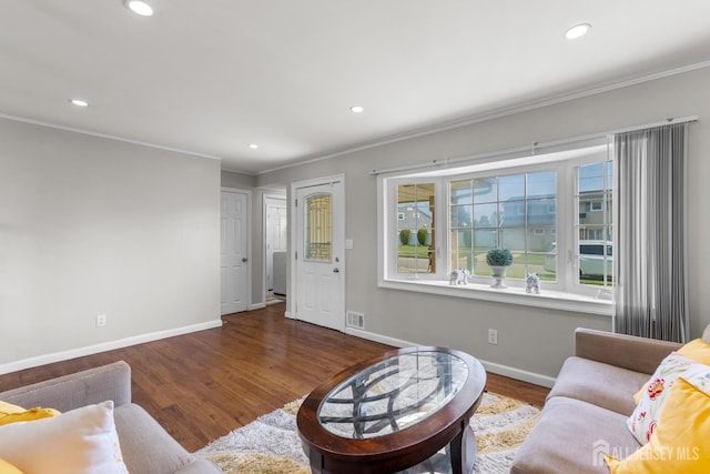53 Tennyson St, Carteret, NJ 07008 - living room featuring crown molding, wood finished floors, and recessed lighting