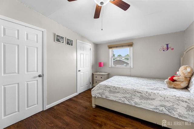 53 Tennyson St, Carteret, NJ 07008 - bedroom featuring vaulted ceiling, dark wood-style flooring, and ceiling fan