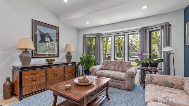 living area featuring plenty of natural light and recessed lighting
