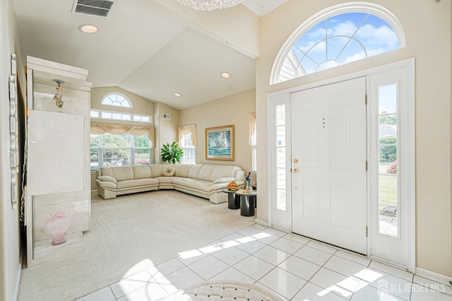 137 Murano Ave, Monroe, NJ 08831 - foyer entrance featuring light colored carpet, light tile patterned floors, and high vaulted ceiling