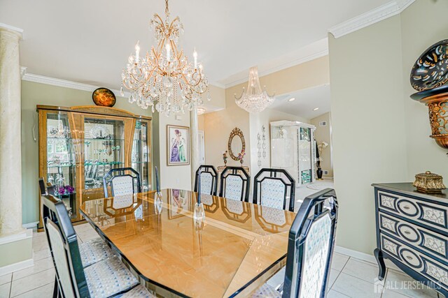 137 Murano Ave, Monroe, NJ 08831 - dining room with light tile patterned floors, a chandelier, ornamental molding, and baseboards