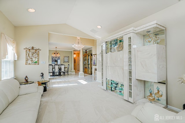137 Murano Ave, Monroe, NJ 08831 - bathroom featuring a chandelier, lofted ceiling, baseboards, and recessed lighting