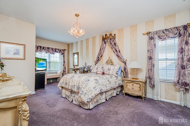 137 Murano Ave, Monroe, NJ 08831 - carpeted bedroom featuring wallpapered walls, baseboards, and a chandelier