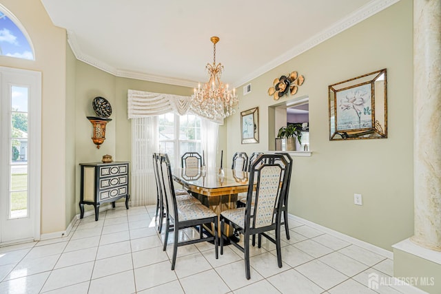 137 Murano Ave, Monroe, NJ 08831 - dining area with a chandelier, light tile patterned floors, crown molding, and baseboards