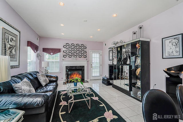137 Murano Ave, Monroe, NJ 08831 - living room featuring light tile patterned floors, recessed lighting, and a fireplace