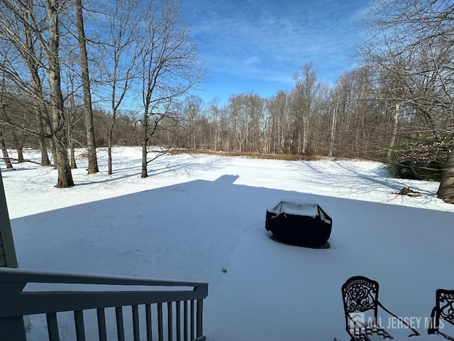 view of yard layered in snow