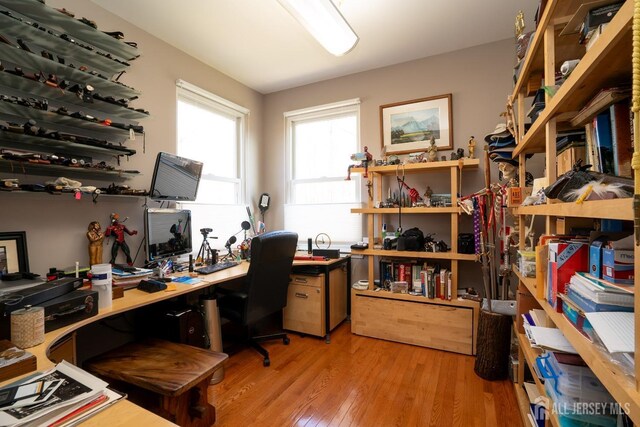 office space with light hardwood / wood-style flooring