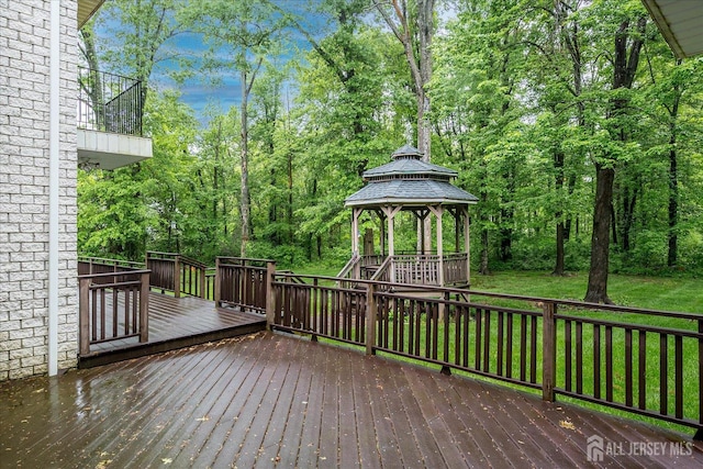 16 Benedek Rd, Princeton, NJ 08540 - wooden terrace featuring a gazebo, view of wooded area, and a yard