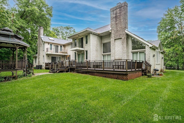 16 Benedek Rd, Princeton, NJ 08540 - rear view of property with a gazebo, a chimney, a lawn, and a deck