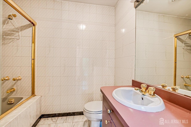 16 Benedek Rd, Princeton, NJ 08540 - bathroom featuring tile walls, tiled shower / bath combo, vanity, and toilet