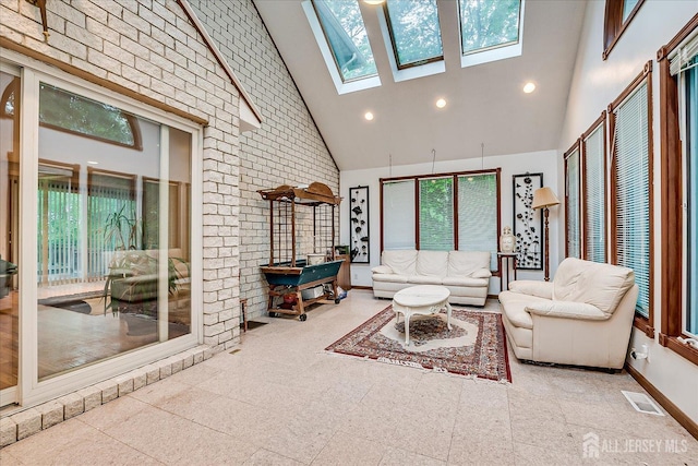 16 Benedek Rd, Princeton, NJ 08540 - living room featuring high vaulted ceiling, a skylight, recessed lighting, and baseboards