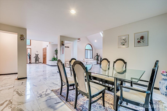 16 Benedek Rd, Princeton, NJ 08540 - dining area featuring recessed lighting, light marble finish flooring, and baseboards