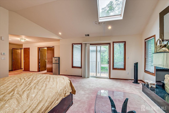 16 Benedek Rd, Princeton, NJ 08540 - bedroom with access to outside, light carpet, freestanding refrigerator, baseboards, and a skylight