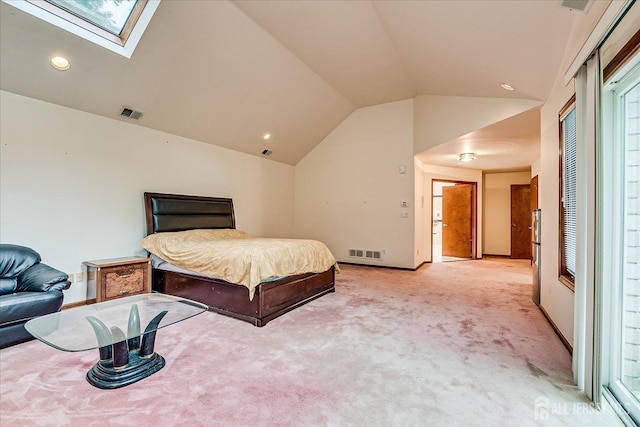 16 Benedek Rd, Princeton, NJ 08540 - bedroom with vaulted ceiling, a skylight, light carpet, recessed lighting, and baseboards