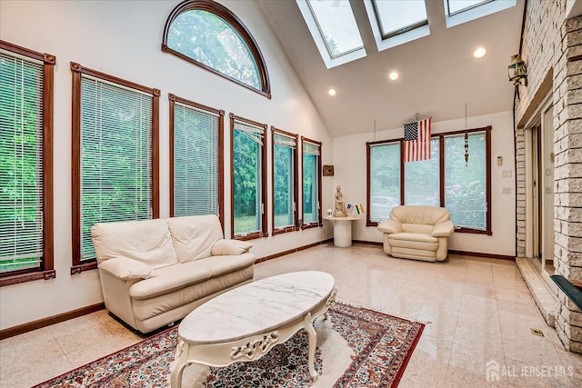 16 Benedek Rd, Princeton, NJ 08540 - living room featuring high vaulted ceiling, a skylight, baseboards, plenty of natural light, and recessed lighting