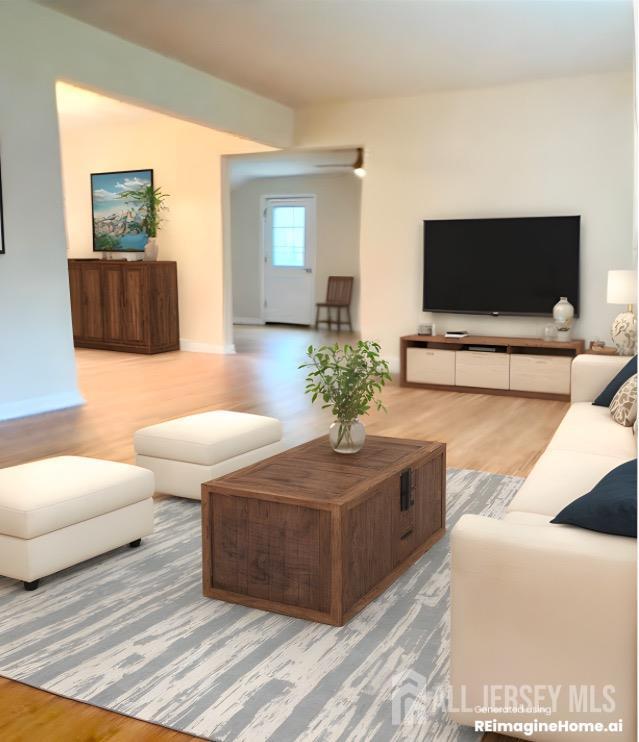 living room with hardwood / wood-style flooring