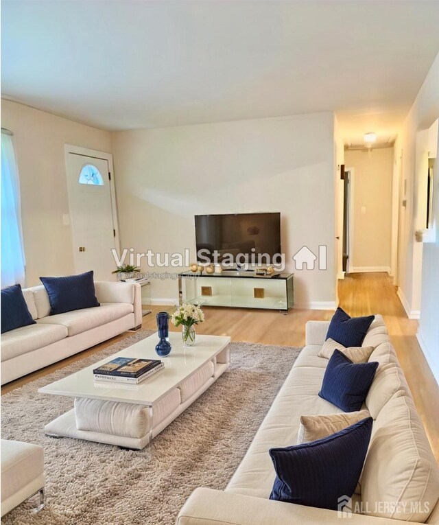 living room with light hardwood / wood-style floors