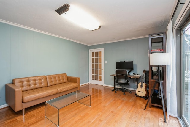 8 Appletree Ln, East Brunswick, NJ 08816 - living area featuring hardwood / wood-style flooring, crown molding, a desk, and baseboards