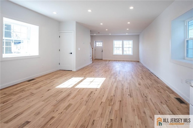 unfurnished living room featuring light hardwood / wood-style floors