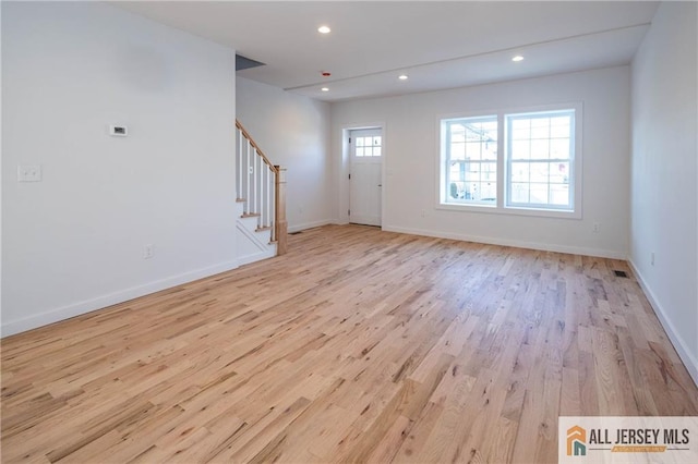 unfurnished living room featuring light hardwood / wood-style flooring