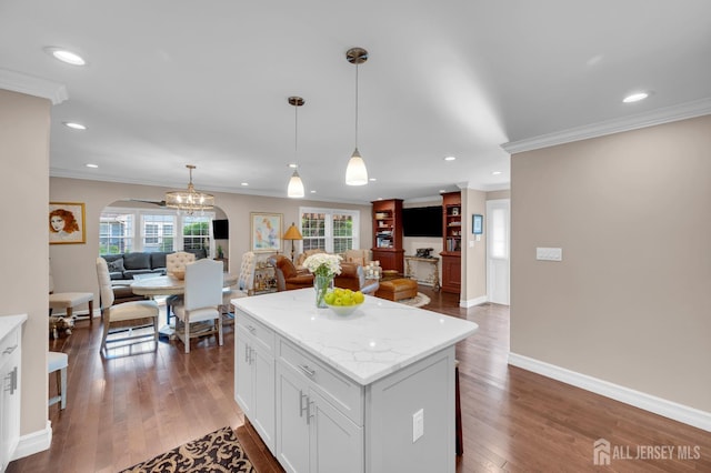 3 William Harrison Dr Unit A, Monroe, NJ 08831 - kitchen with open floor plan, pendant lighting, wood finished floors, a center island, and recessed lighting