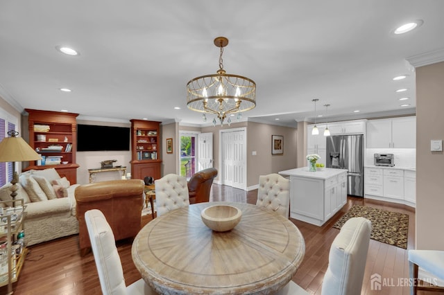 3 William Harrison Dr Unit A, Monroe, NJ 08831 - dining space with crown molding, recessed lighting, dark wood finished floors, a chandelier, and baseboards