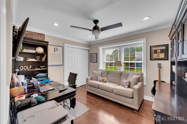 3 William Harrison Dr Unit A, Monroe, NJ 08831 - office with ceiling fan, ornamental molding, recessed lighting, wood finished floors, and baseboards