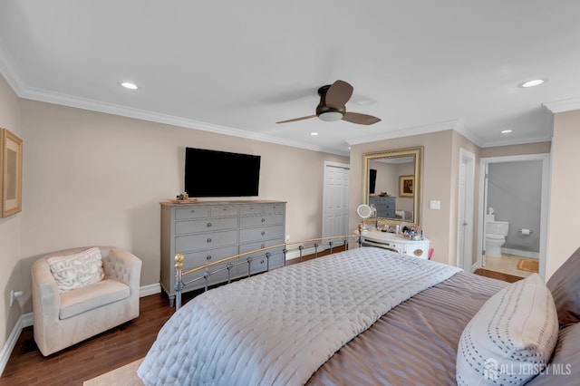 3 William Harrison Dr Unit A, Monroe, NJ 08831 - bedroom with baseboards, dark wood-type flooring, recessed lighting, a closet, and ornamental molding