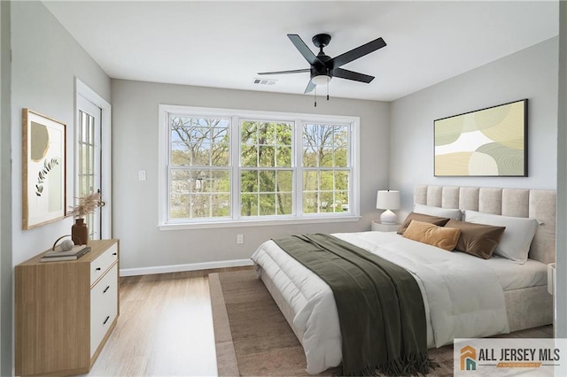2212 Candlelight Ct Unit 2212, Helmetta, NJ 08828 - bedroom featuring multiple windows, light wood-style floors, baseboards, and a ceiling fan