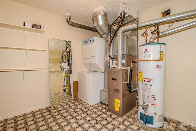 313 Prestwick Way, Edison, NJ 08820 - utility room with stacked washer and clothes dryer, water heater, and heating unit