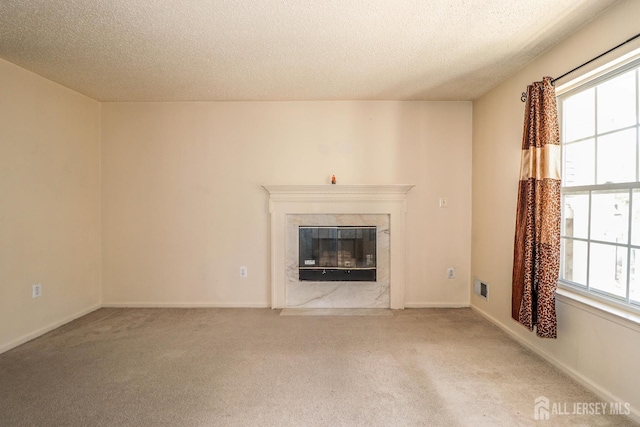 313 Prestwick Way, Edison, NJ 08820 - unfurnished living room with carpet, a textured ceiling, and a high end fireplace