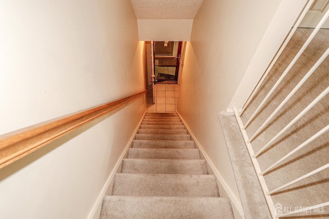 313 Prestwick Way, Edison, NJ 08820 - stairway with a textured ceiling and carpet floors