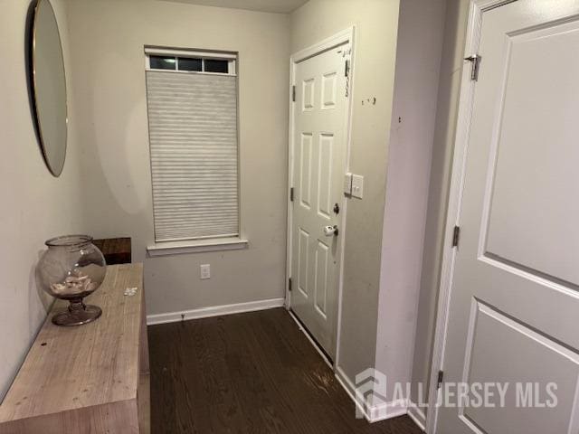 doorway featuring dark hardwood / wood-style floors