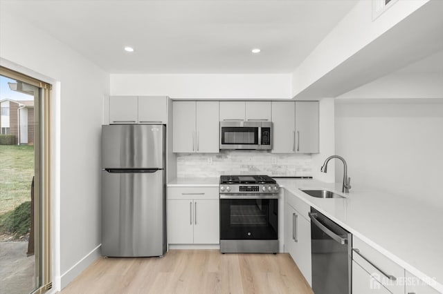 511 Bradley Ct, South Brunswick, NJ 08540 - kitchen featuring gray cabinets, backsplash, appliances with stainless steel finishes, and a sink