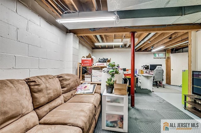 76 Letts Ct Unit 167, Old Bridge, NJ 07747 - basement featuring concrete block wall and an office area