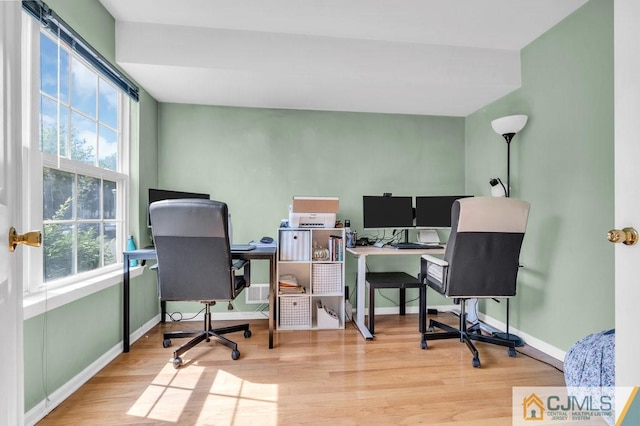 office space featuring wood-type flooring