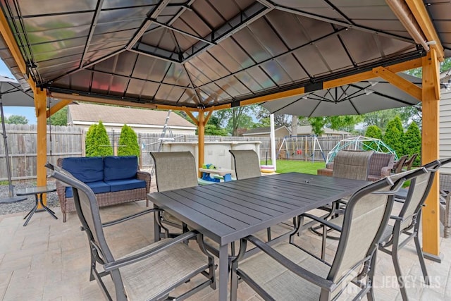 229 Harris Ave, Middlesex, NJ 08846 - fenced backyard with a patio area, outdoor dining space, and a gazebo