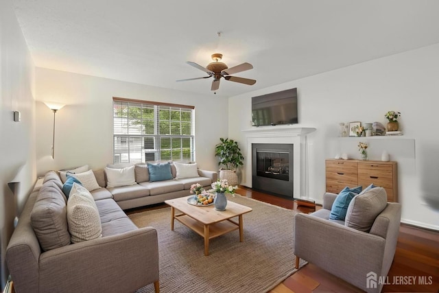 116 Prestwick Way, Edison, NJ 08820 - living room with ceiling fan, wood finished floors, and a glass covered fireplace