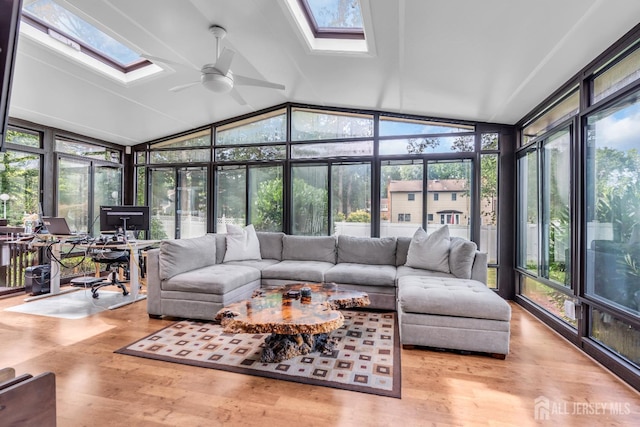 19 Ellen Cir, Old Bridge, NJ 08857 - sunroom / solarium with a skylight, floor to ceiling windows, lofted ceiling, and wood finished floors