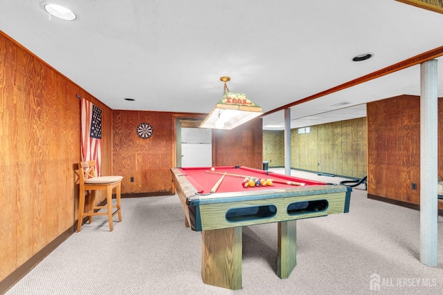19 Ellen Cir, Old Bridge, NJ 08857 - playroom with wooden walls, carpet floors, and pool table