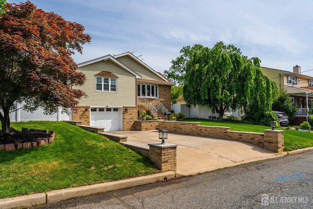 201 Summit Ave, Fords, NJ 08863 - traditional-style house with an attached garage, a front lawn, brick siding, driveway, and stairs