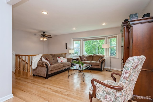 34 Bartman Rd, East Brunswick, NJ 08816 - living room featuring light wood finished floors, a ceiling fan, and recessed lighting