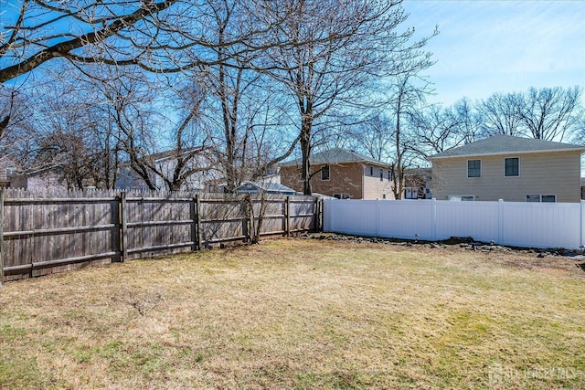 view of yard with a fenced backyard