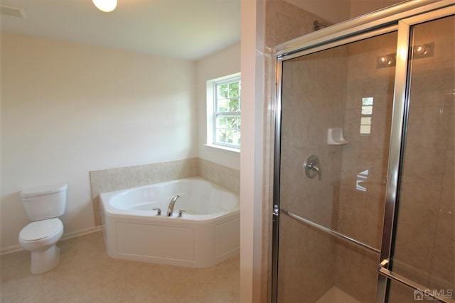 bathroom with independent shower and bath and toilet