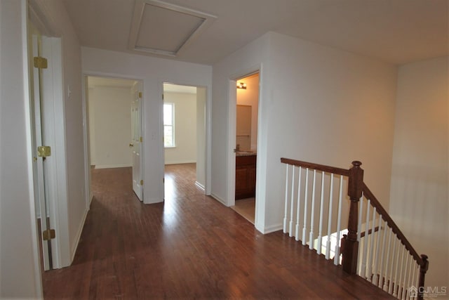 corridor featuring dark wood-type flooring