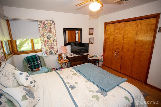 282 Bridgepoint Rd, Montgomery, NJ 08502 - bedroom featuring wood finished floors, a closet, and ceiling fan