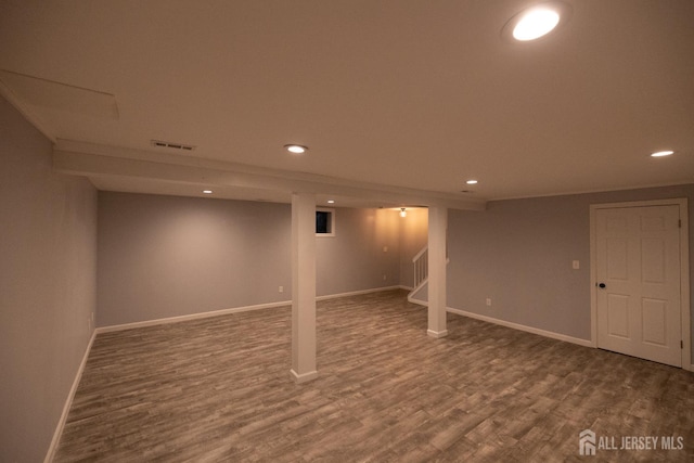 4319 Birchwood Ct, North Brunswick, NJ 08902 - finished below grade area featuring recessed lighting, wood finished floors, and stairway